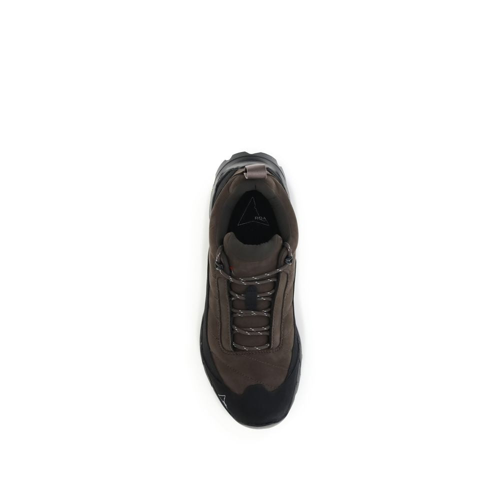 Top view of ROA Brown Calf Leather Bos Taurus Athletic Sneakers with durable design for challenging terrains.
