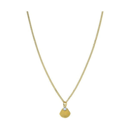 Gold necklace from ROSEFIELD JEWELS JEWELRY Mod. JPNSCG-J268 with a shell pendant, showcased on a white background.