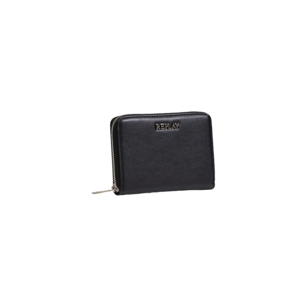 Alt Tag: Replay Black Polyester Wallet for Women Fall/Winter Collection, 100% Polyester, sleek black design with zipper.