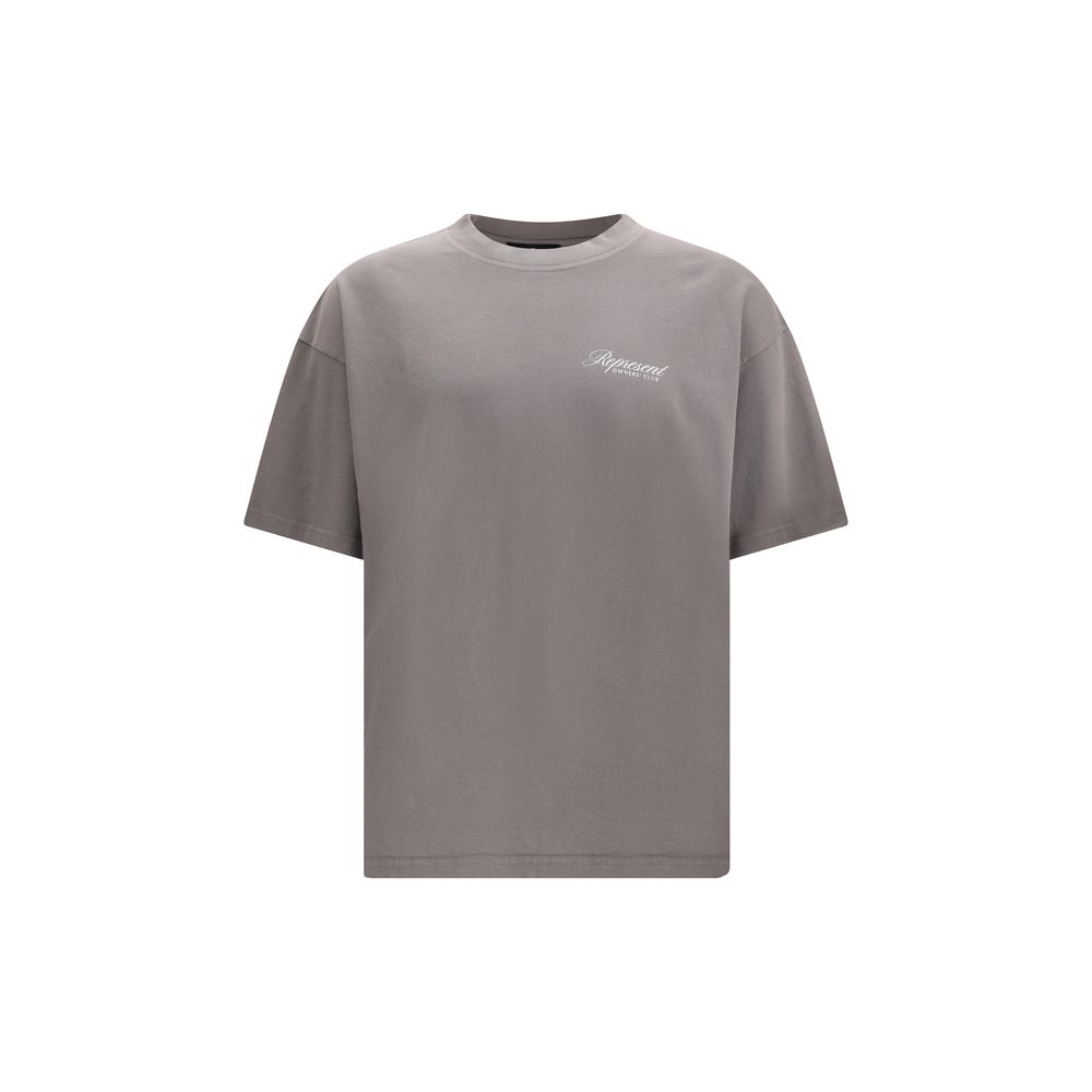 Represent Gray Cotton Sweatshirt with ribbed crew neck and monogram design, 100% cotton, Autumn/Winter Collection, minimalist style.