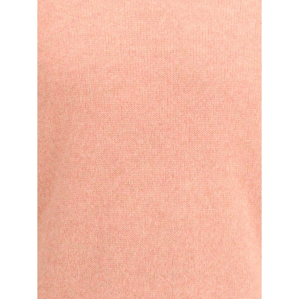 Roberto Collina Multicolor Merino Wool Sweatshirt featuring a ribbed crew neck and hem, showcasing a soft peach hue in detail.