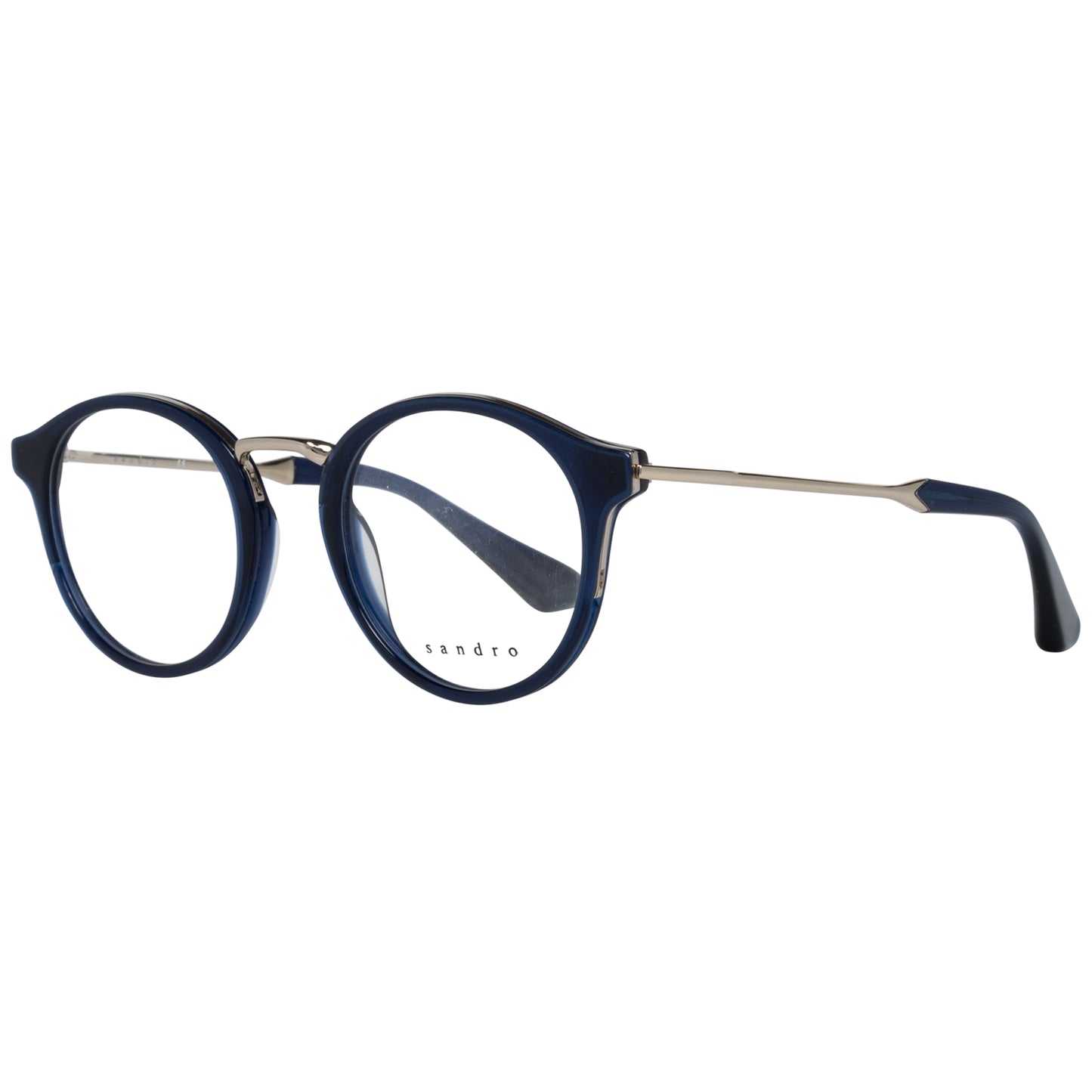SANDRO MOD. SD2010 49004 elegant lady's blue eyeglasses frame, round shape with sleek metal temples and Sandro text on lens.