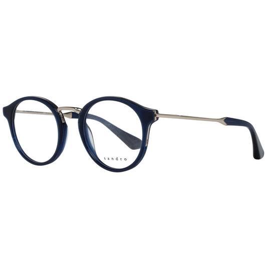 SANDRO MOD. SD2010 49004 elegant lady's blue eyeglasses frame, round shape with sleek metal temples and Sandro text on lens.