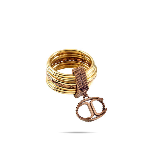 JUST CAVALLI JEWELS JEWELRY Mod. SCHX23014 gold stacked rings with charm