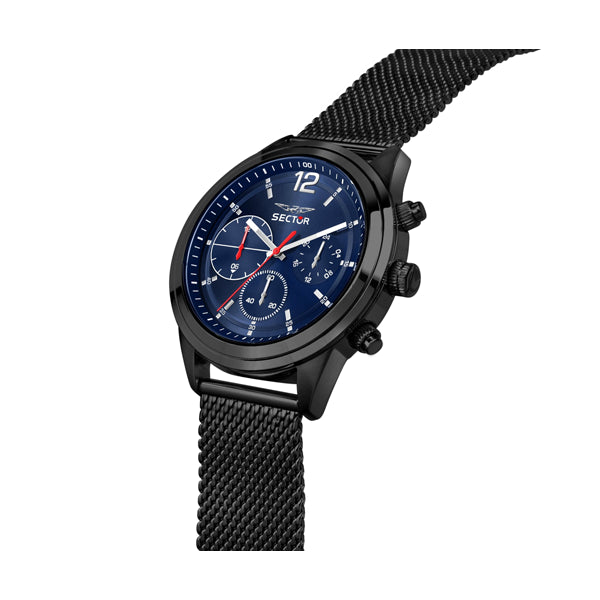 SECTOR Mod. 670 wristwatch with multifunction quartz movement, 45mm silver case, designed for gentlemen.
