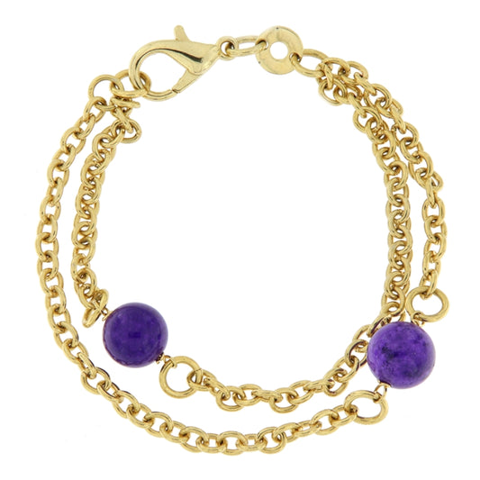 Gold chain bracelet with purple stones