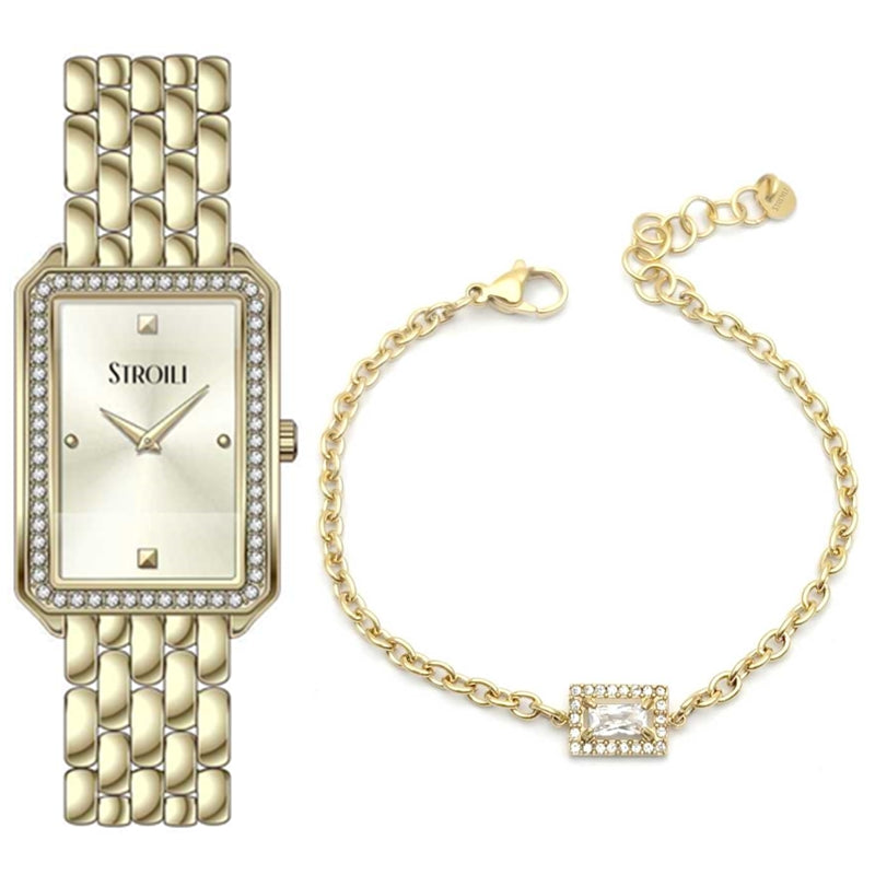 Gold watch and bracelet set STROILI Mod. 1698371 with diamond detailing