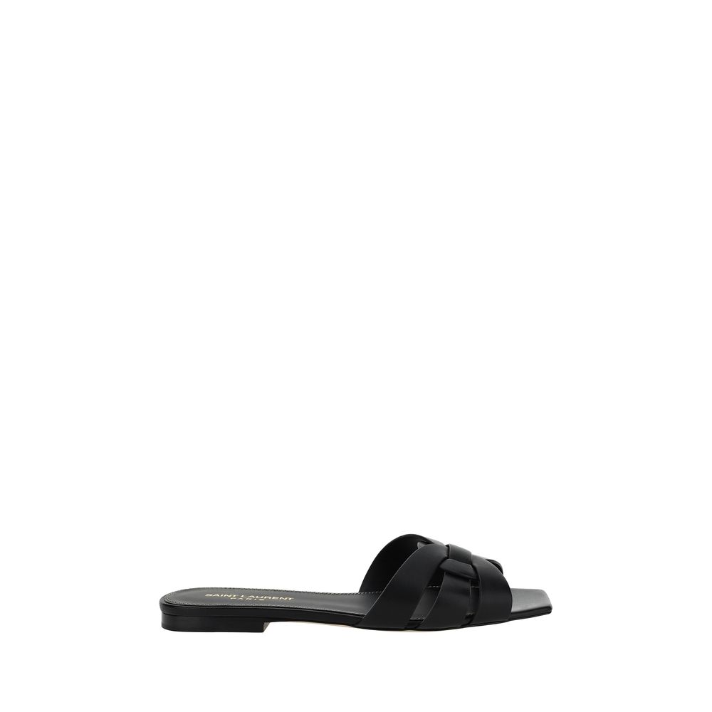Saint Laurent Black Calf Leather Bos Taurus Sandals
