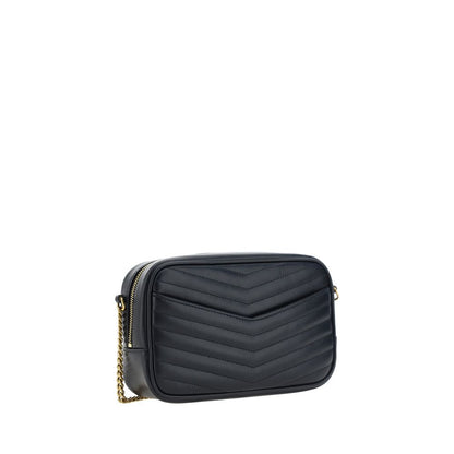 Saint Laurent Black Calf Leather Bos Taurus Shoulder Bag with quilted design and gold chain strap.