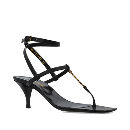 Saint Laurent Black Calfskin Stiletto Heel Sandals