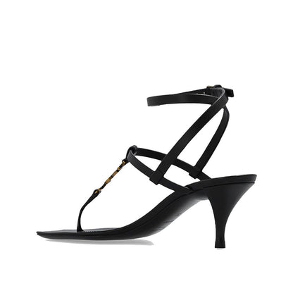 Saint Laurent Black Calfskin Stiletto Heel Sandals