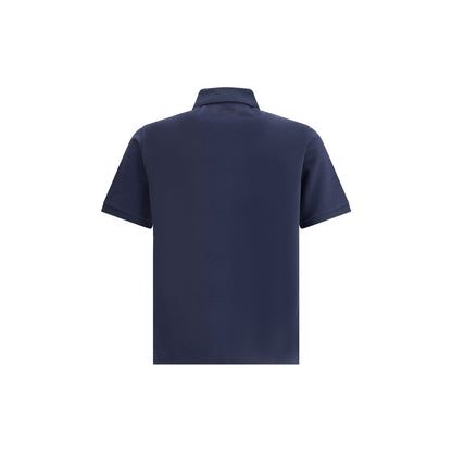 Back view of Saint Laurent Blue Cotton Polo Shirt featuring Cassandre logo