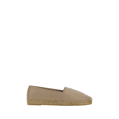 Saint Laurent Brown Lamb Ovis Aries Aries Espadrilles with flat sole and rope detail, showing side view.