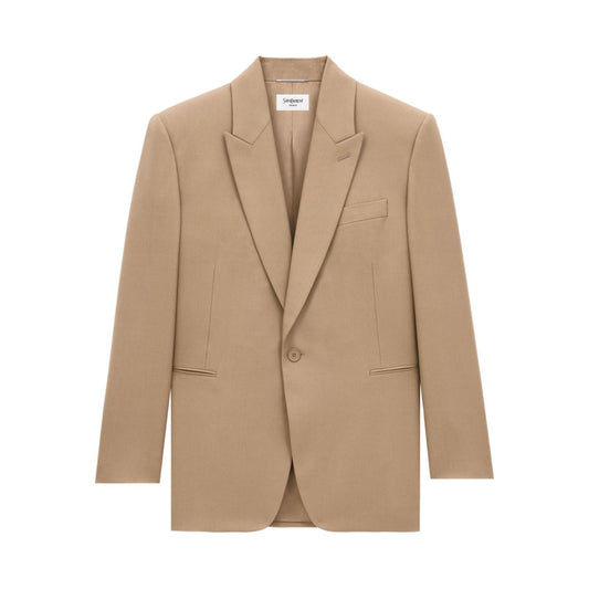 Saint Laurent Jackets Beige single-breasted wool jacket with front button fastening and welt pockets.