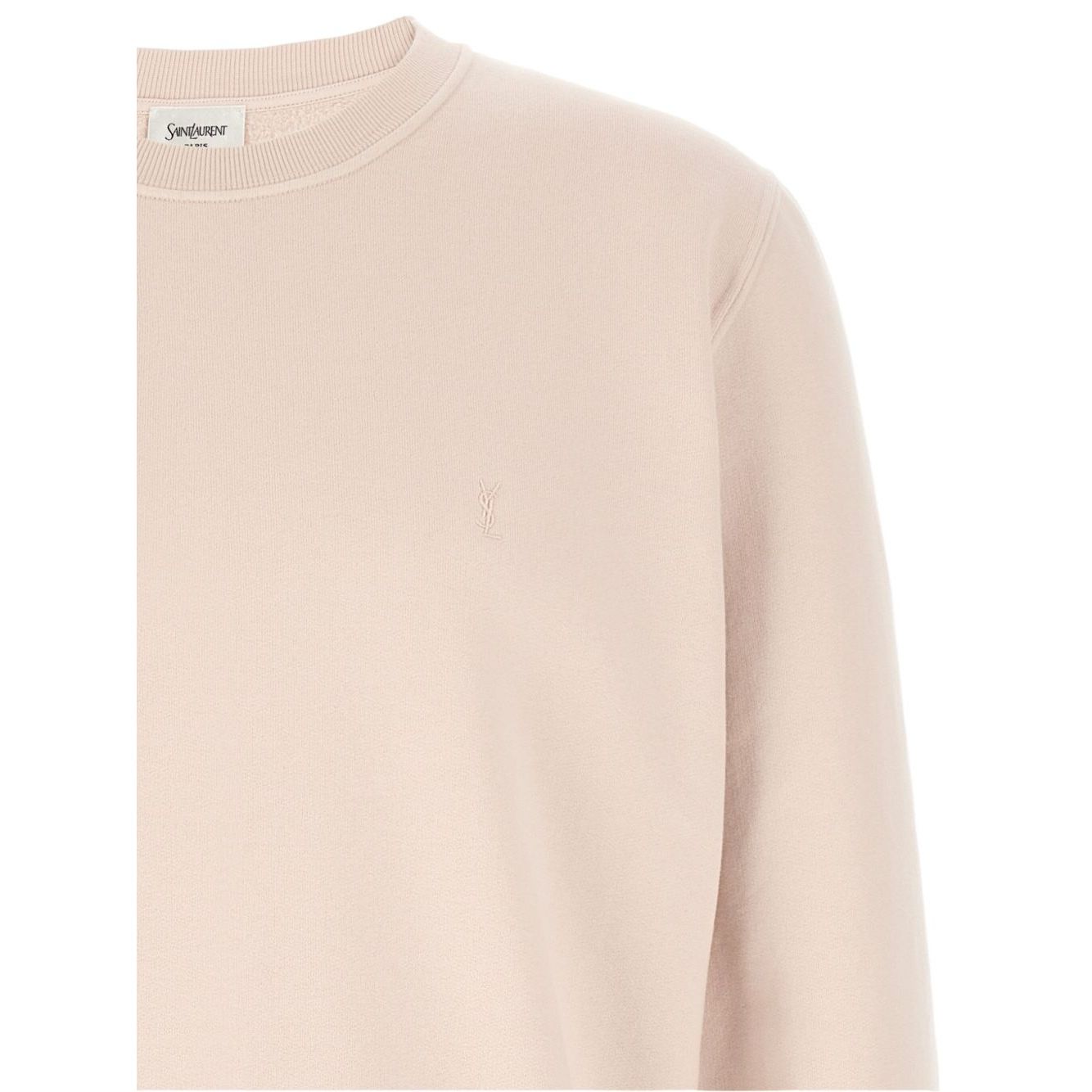Saint Laurent Sweaters Powder pink cotton crew neck with long cuffed sleeves and tonal logo, true to size fit.