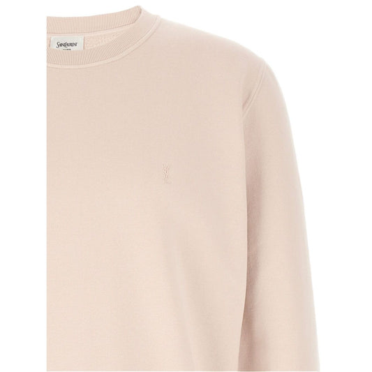 Saint Laurent Sweaters Powder pink cotton crew neck with long cuffed sleeves and tonal logo, true to size fit.