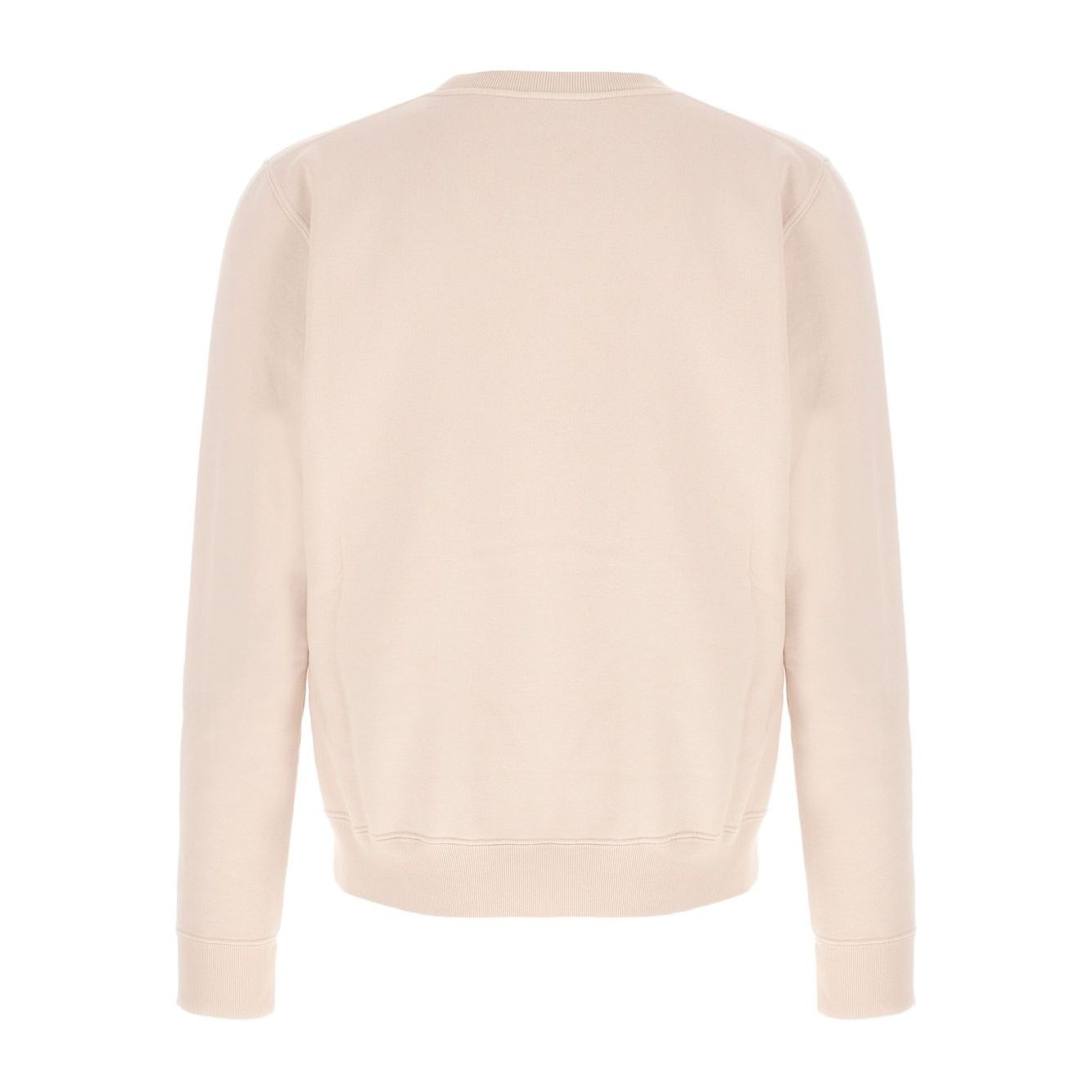 Back view of pink cotton crew neck Saint Laurent Sweaters Powder with long cuffed sleeves, matching tonal logo, true to size fit.