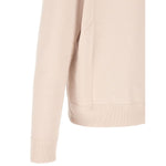 Saint Laurent Sweaters Powder in pink cotton, crew neck with long cuffed sleeves, shown in side view.
