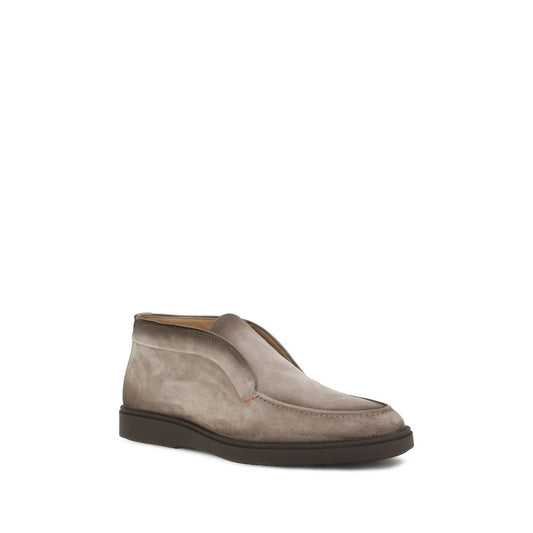 Santoni Desert Ankle Boots in soft suede with tray stitching and contrasting rubber sole for contemporary style and comfort.