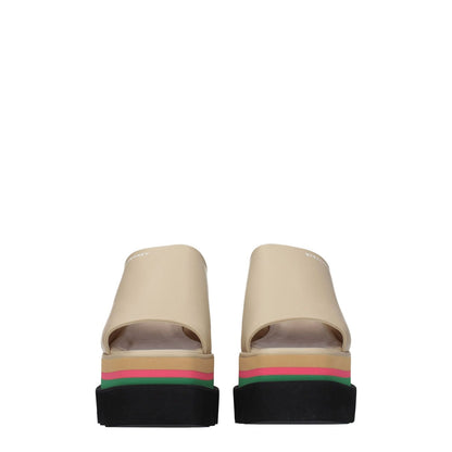 Back view of Stella McCartney Beige Leather Slippers showcasing wedge heel and eco leather design.