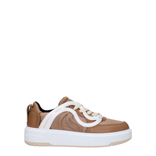 Stella McCartney Brown Fabric Chunky Sneakers with lace-up closure and low flat heel, featuring front and back logo.
