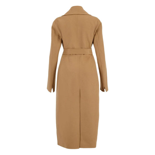 Stella McCartney Coats Camel in double-face wool with self-tie belt and notched lapel, back view of wrap style, size 40 IT.