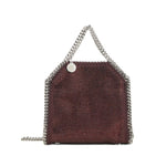 Stella McCartney Falabella Tiny crossbody bag with burgundy rhinestone embellishment and silver-tone chain detailing.