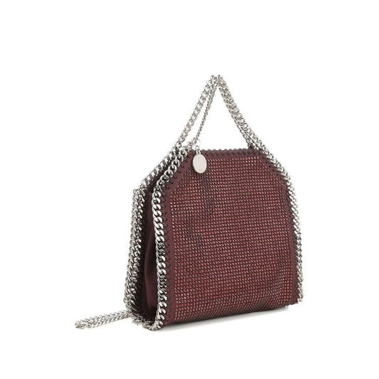 Stella McCartney Falabella Tiny crossbody bag with burgundy rhinestones and silver-tone chain detailing