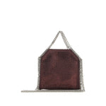 Stella McCartney Falabella Tiny crossbody bag in burgundy with silver-tone chain and top handle.
