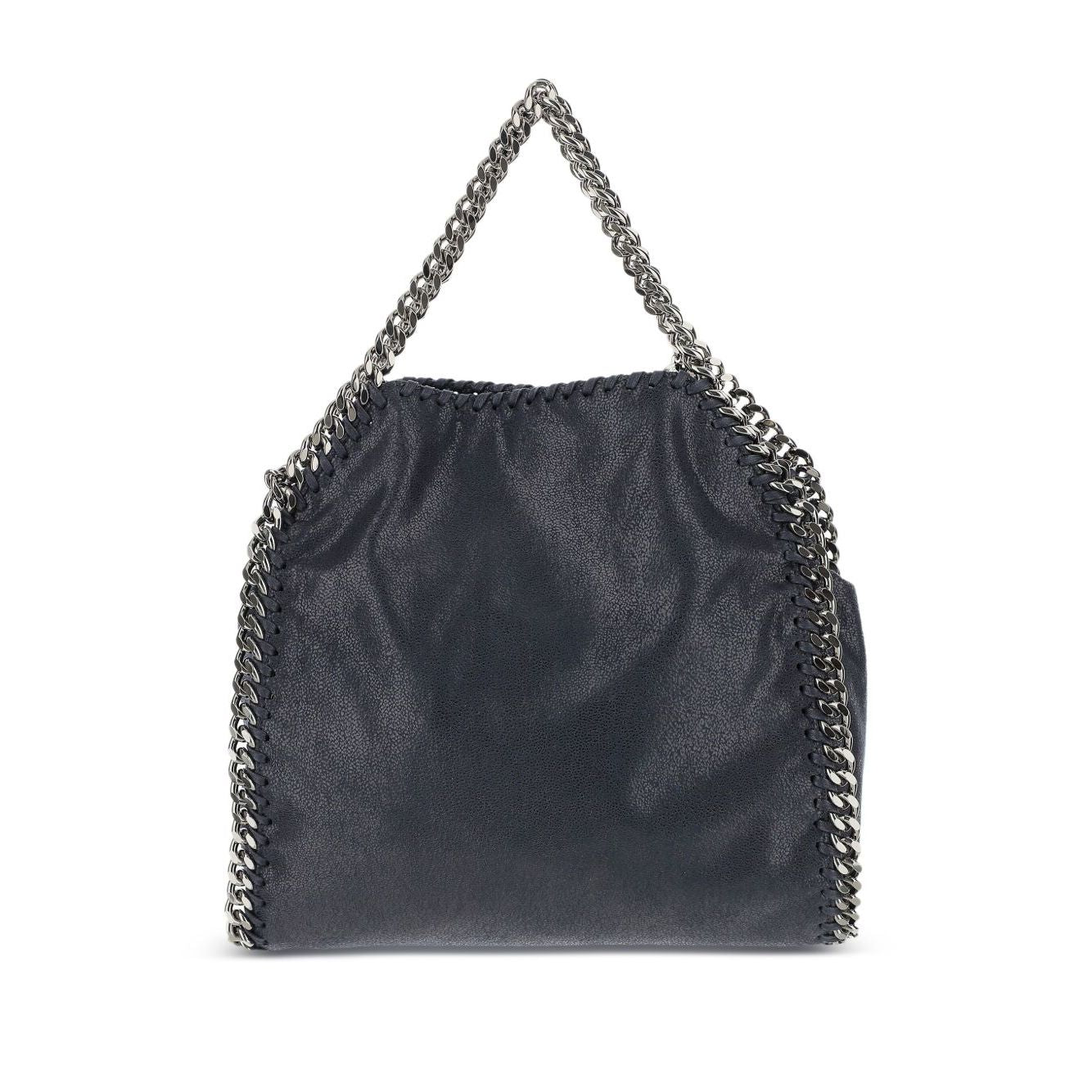 Stella McCartney Falabella mini handbag with chain-link handles, blue black finish, and magnetic fastening.