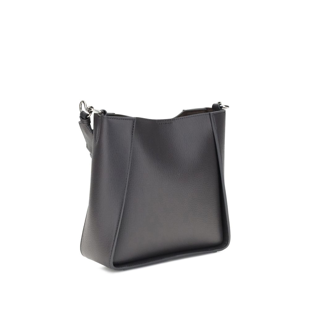 Back view of Stella McCartney Logo Shoulder Bag featuring sustainable materials and stainless steel details, ideal for ethical fashion.
