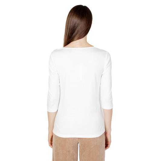 Back view of Street One Cream Cotton Long Sleeve t-shirt with round neckline and casual fit.