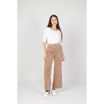 Woman wearing Street One Cream Cotton Long Sleeve top with wide-leg pants, showcasing elegant and comfortable style.