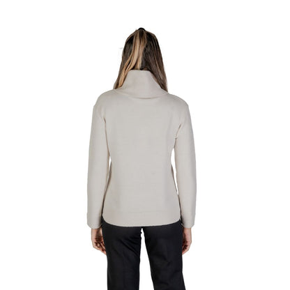 Back view of Street One Cream Viscose Turtleneck with high neck and long sleeves, showcasing modern side button design for cool days.