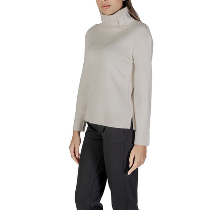 Street One Cream Viscose Turtleneck with button details, long sleeves, and soft knit fabric, perfect for cooler days.