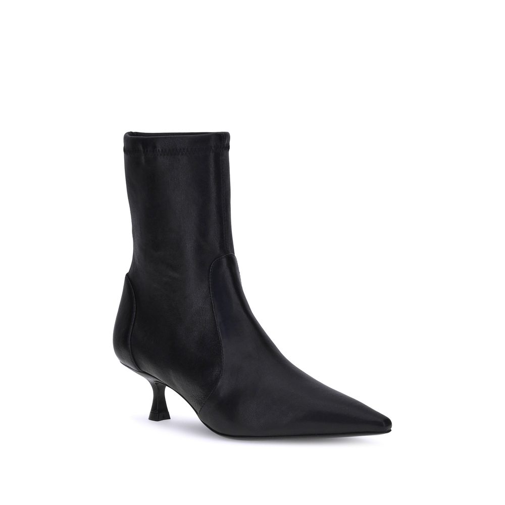 Stuart Weitzman Black Calf Leather Bos Taurus Ankle Boots