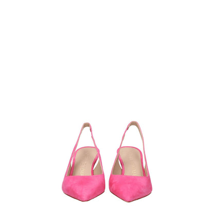 Stuart Weitzman Pink Leather High Heel Pumps, pointy toe, slingback, suede, mid heels, 7.5 cm, casual style, rose pink.