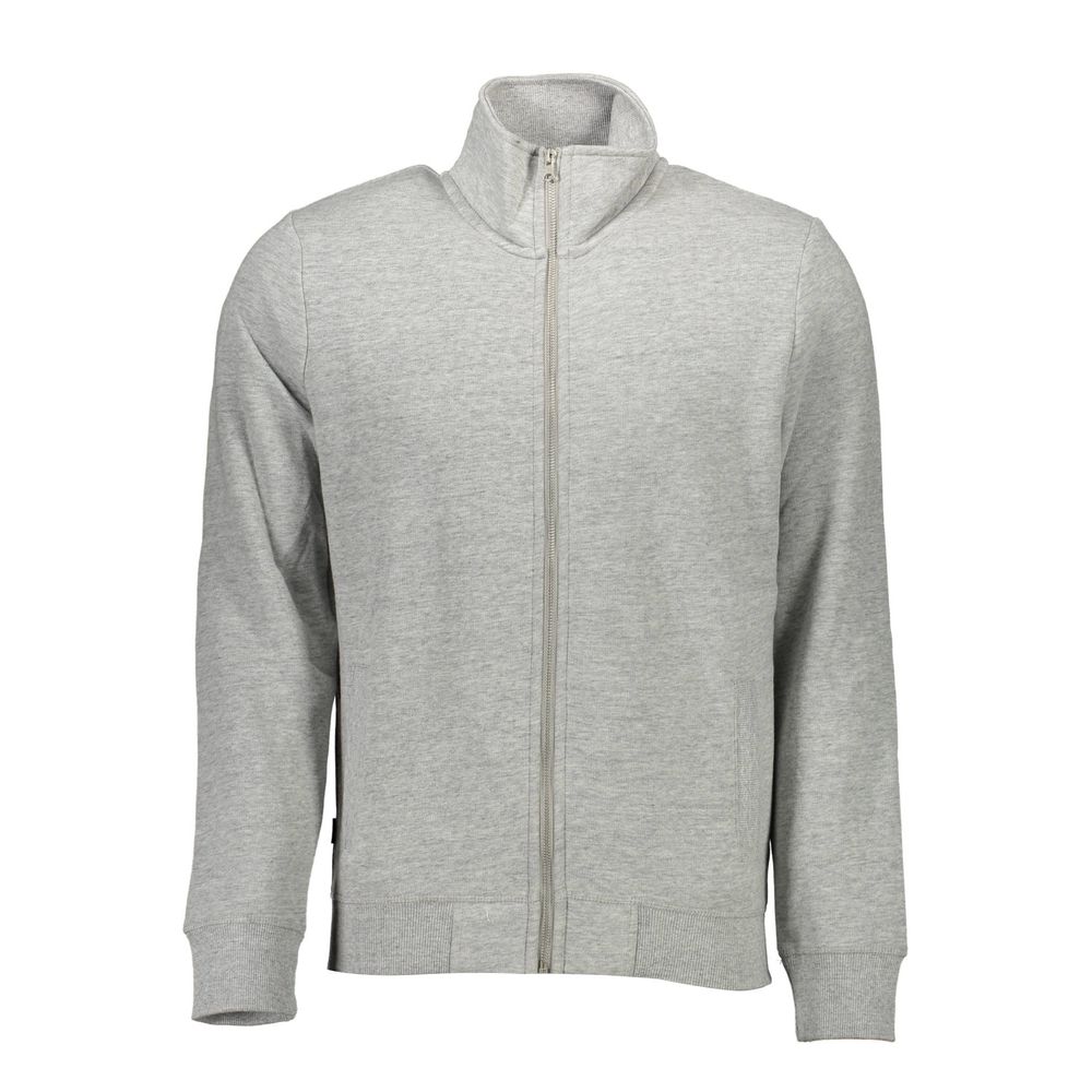 Superdry Gray Cotton Men's Sweater with zipper and logo embroidery for casual comfort.