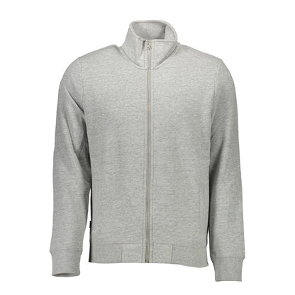 Superdry Gray Cotton Men's Sweater with zipper and logo embroidery for casual comfort.