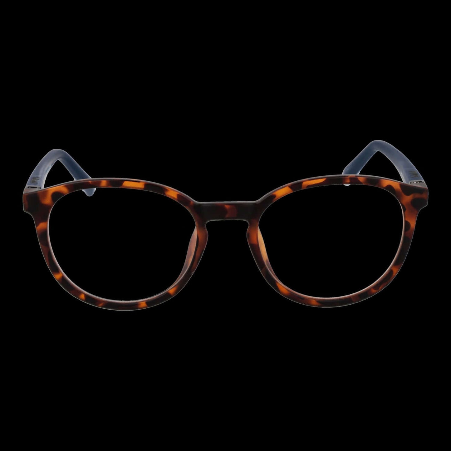 Tortoise shell eyeglass frames with round lenses, front view