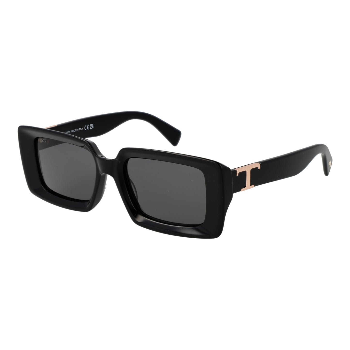 Alt Tag: TOD'S MOD. TO0366 5201A black ladies sunglasses with square frames and elegant design.