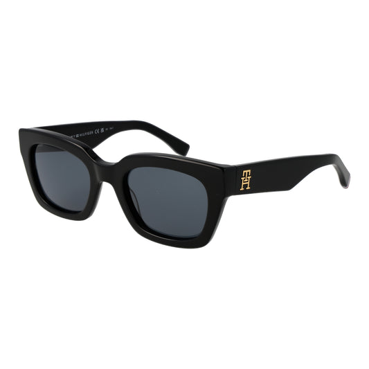 TOMMY HILFIGER MOD. TH 2052_S 51807IR black ladies sunglasses featuring square frames with dark lenses and gold logo.