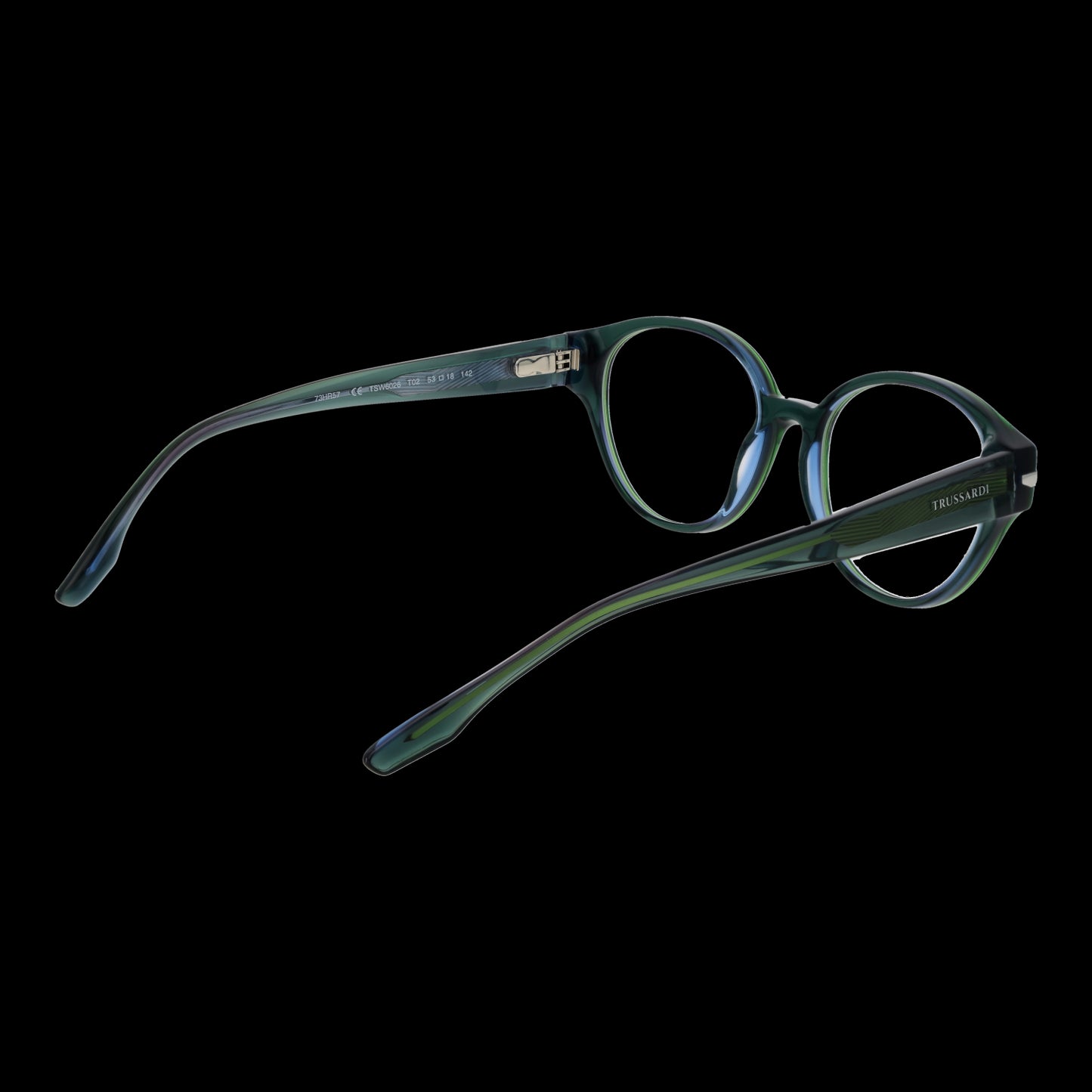 Elegant TRUSSARDI MOD. TSW6026 53T02 glasses for ladies featuring a sleek design and modern style on a black background.