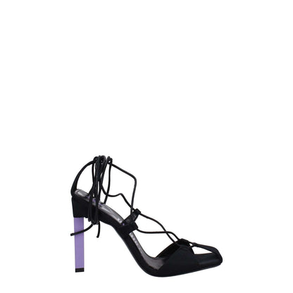 The Attico Black Fabric Stiletto Heel Sandals with self-tie closure and open toe design, featuring a 10.5 cm high heel.