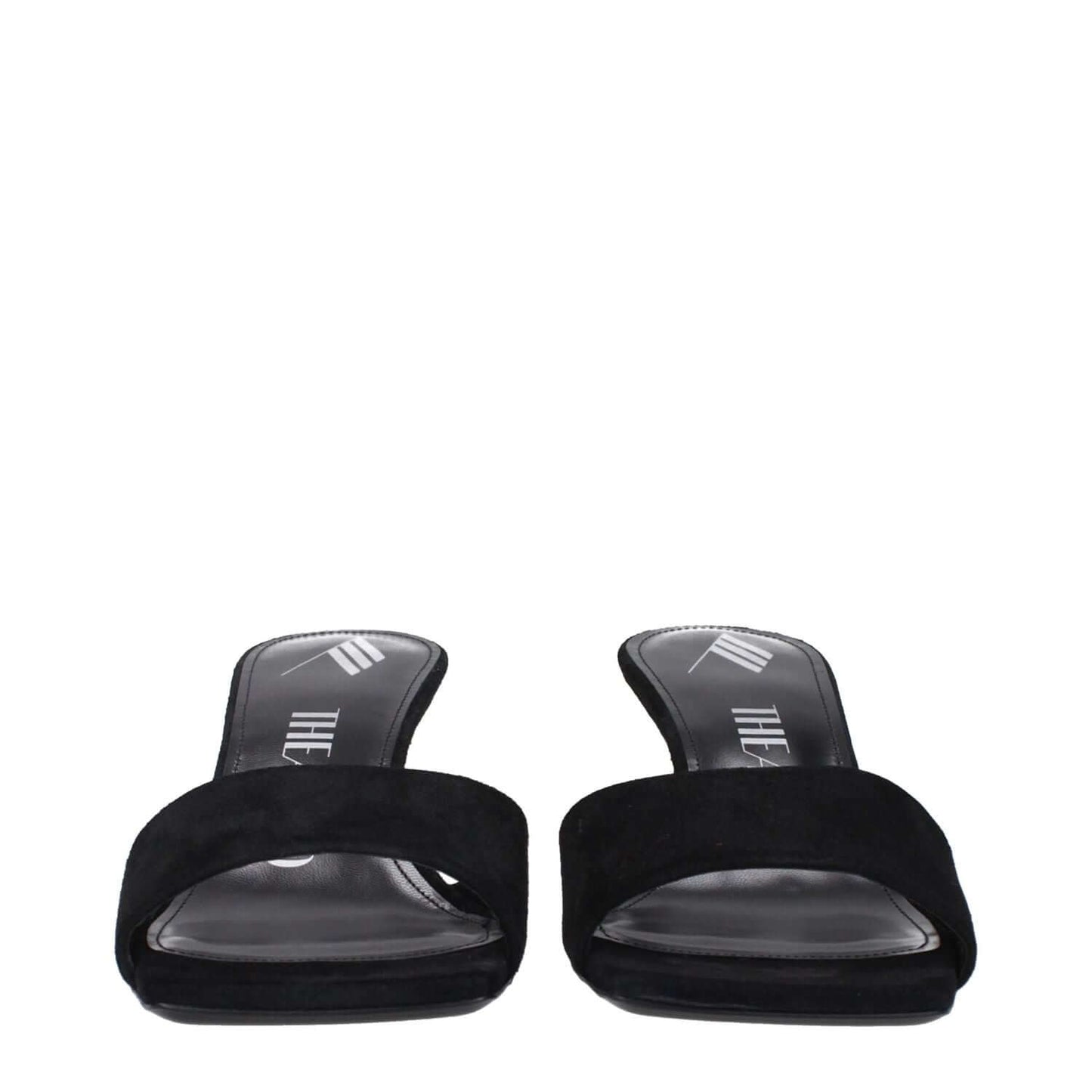 The Attico Black Leather Platform Sandals with open toe and suede material, featuring a 6 cm wedge heel. Casual style.