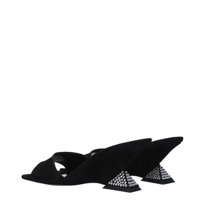 The Attico Black Leather Platform Sandals with suede wedge, open toe, and studded heel