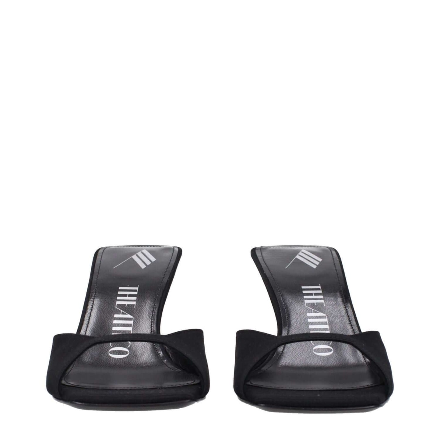 The Attico Black Satin Stiletto Heel Sandals with leather sole, open toe, mid heels, 7.5 cm height, casual style, MPN S774V015100.