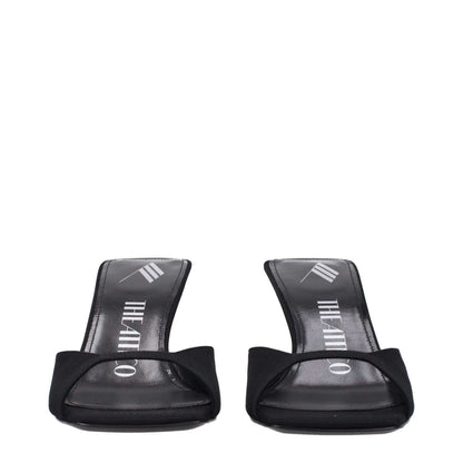 The Attico Black Satin Stiletto Heel Sandals with leather sole, open toe, mid heels, 7.5 cm height, casual style, MPN S774V015100.