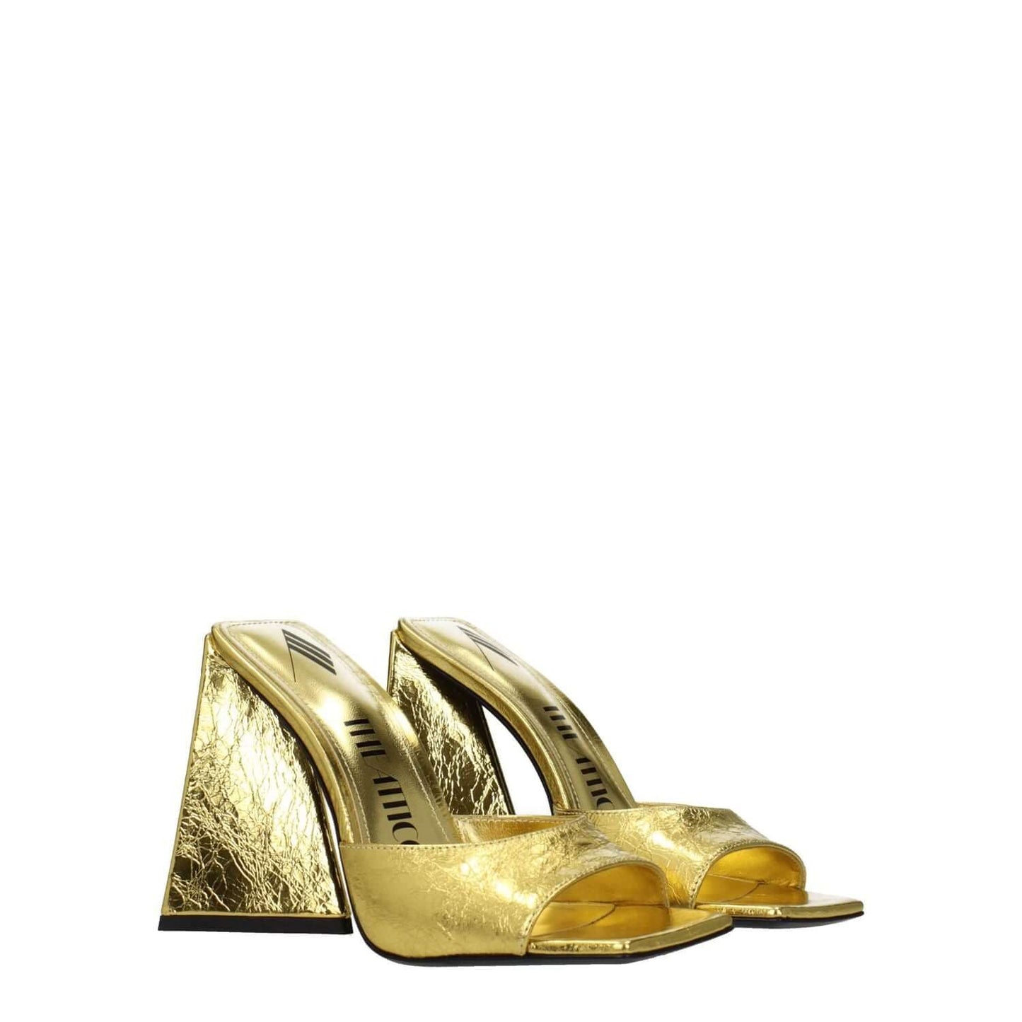 The Attico Gold Leather Platform Sandals with vintage effect, high heel, open toe, 11.5 cm heel height, MPN S000L070022.