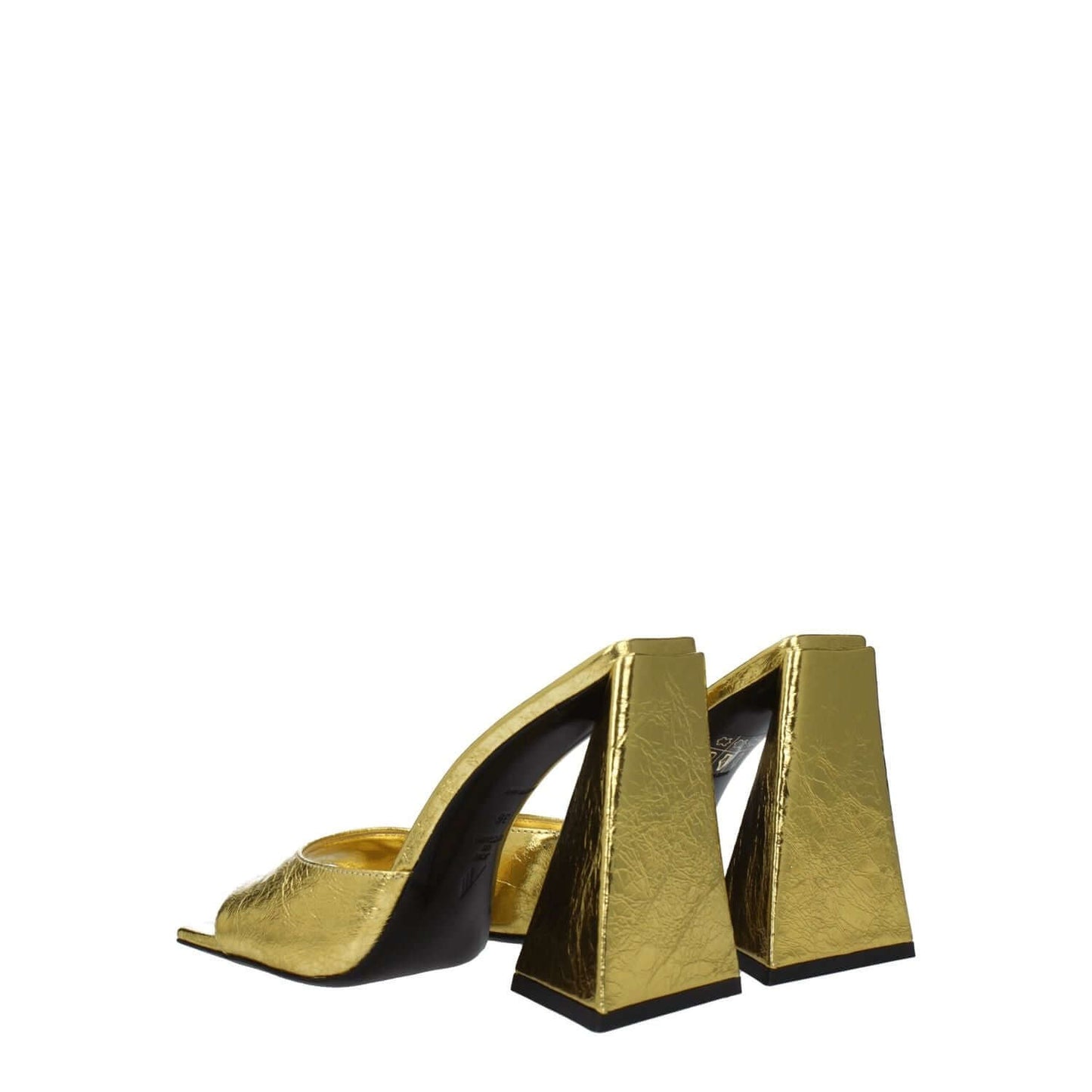 The Attico Gold Leather Platform Sandals with high heels and vintage effect, open toe, leather sole, and 11.5 cm heel height.